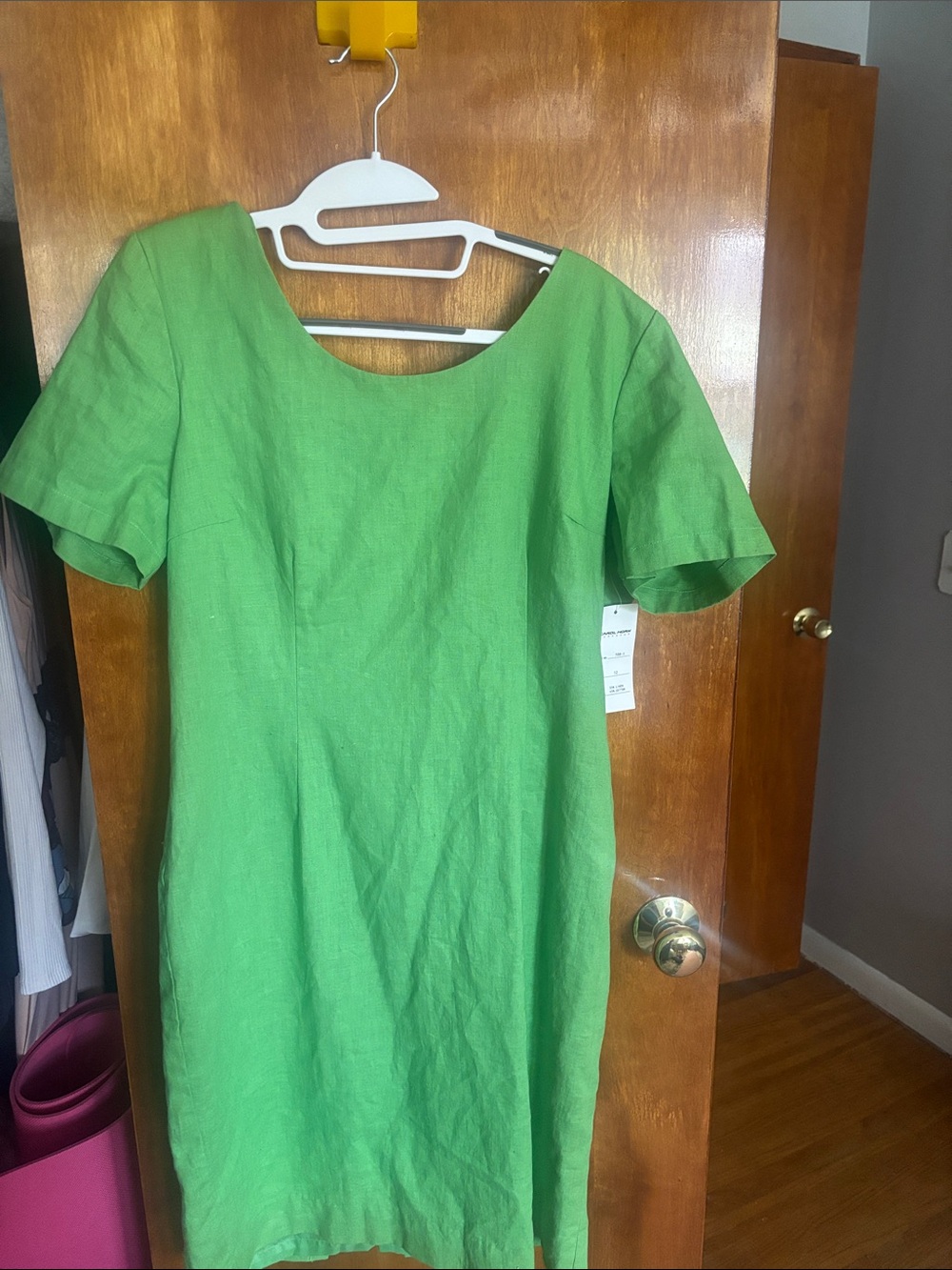 CeliaB Bright Green Short-Sleeve Midi Dress 50% linen 50 % cotton